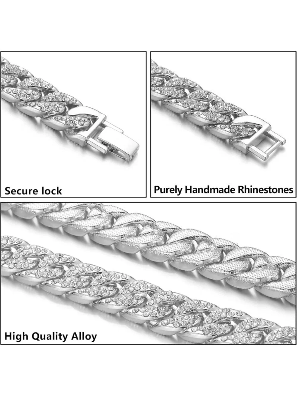 Iced Out Cuban Link Chain Necklace & Bracelet Set for Men - Stylish Jewelry Gift
